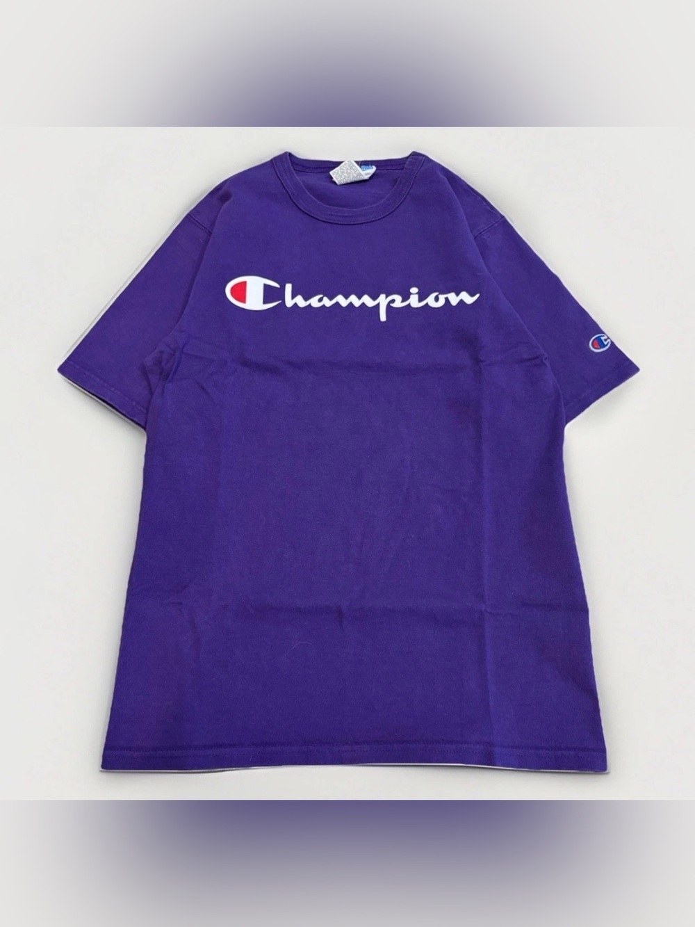 Vintage Champion T-Shirt Size Small Spellout Logo Purple Basics Tee 90s